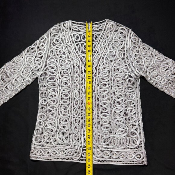 Satin Embroidered Over Mesh Jacket & Lined Sleeveless blouse. Large Silver - Picture 9 of 13